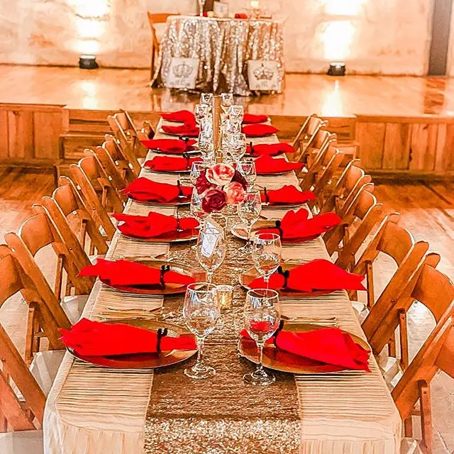 table setting with red and rustic theme